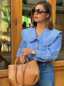 Uredska dama Peter Pan Doll Collar majice 2024. Proljeće ljeto Ženska bluza dugih rukava Elegantne ženske šik majice s jednim kopčanjem