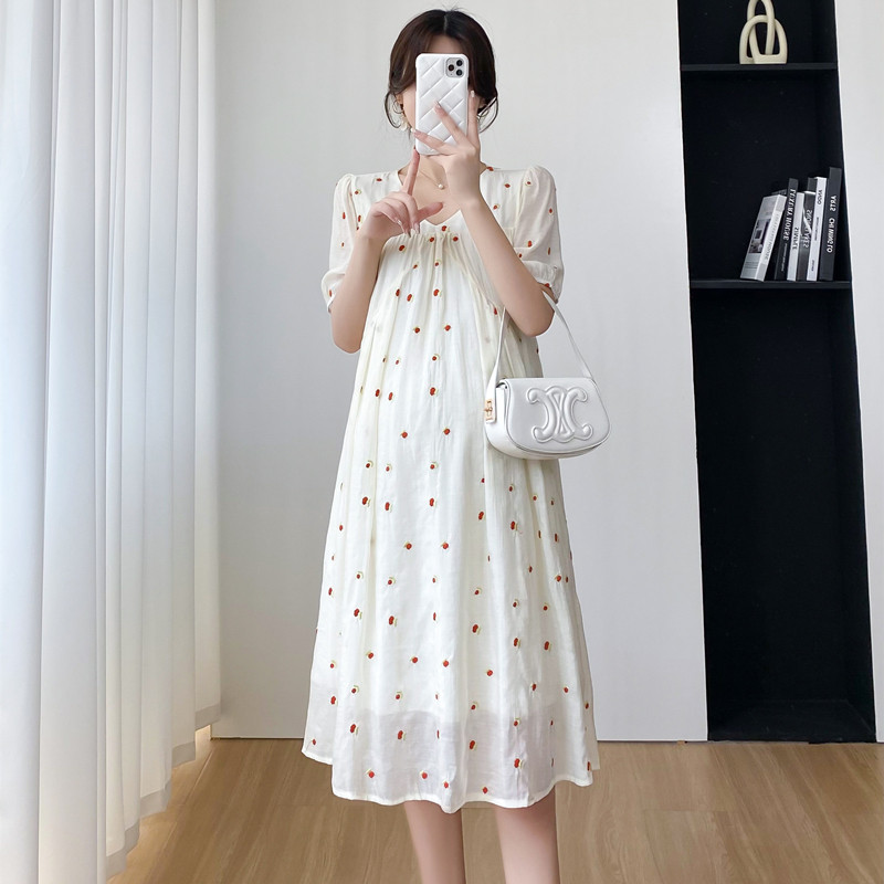 2024. gada vasaras grūtnieču šifona kleita Liela izmēra Puff piedurknēm ar V veida kakla izgriezumu grūtniecei, kroku kleita, jauka kleita grūtniecības laikā.