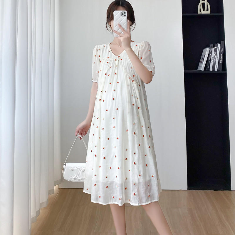 2024. gada vasaras grūtnieču šifona kleita Liela izmēra Puff piedurknēm ar V veida kakla izgriezumu grūtniecei, kroku kleita, jauka kleita grūtniecības laikā.