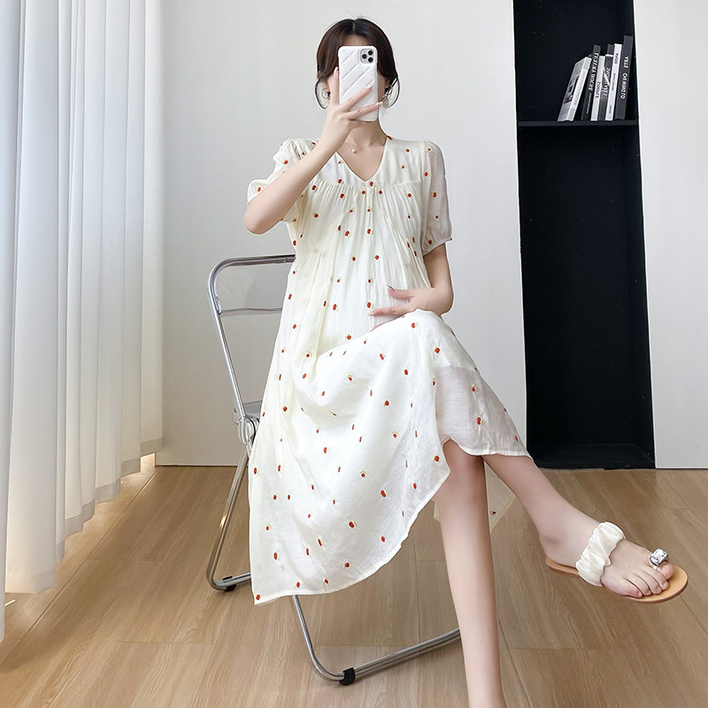 2024. gada vasaras grūtnieču šifona kleita Liela izmēra Puff piedurknēm ar V veida kakla izgriezumu grūtniecei, kroku kleita, jauka kleita grūtniecības laikā.