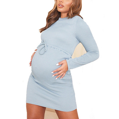 Sügis- ja talvemood naiste rasedatele mõeldud kleit pikkade varrukatega rasedaksleit O-kaelusega Bodycon kleit Rasedate naiste loominguline kleit