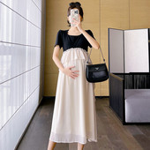 Korejiešu stila eleganta, grūtnieces šifona kleita, salda, volānveida kleita Grūtnieču pludmales kleita Modes princeses svētku apģērbi