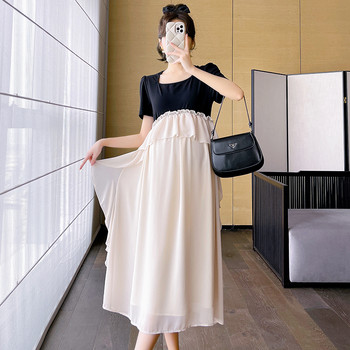 Елегантна шифонена рокля за бременни в корейски стил Сладки волани Плажна рокля за бременни с волани Модни празнични дрехи за принцеса