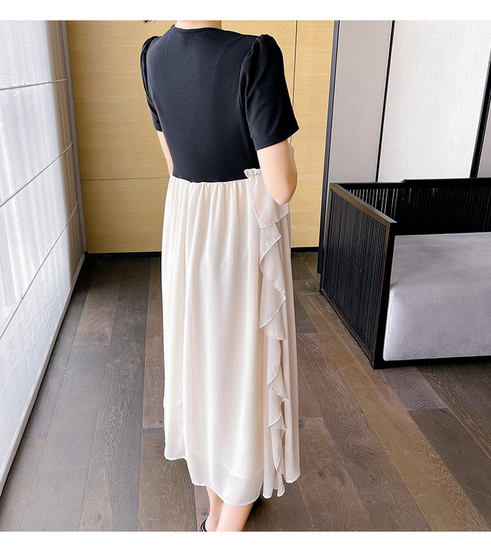 Korejiešu stila eleganta, grūtnieces šifona kleita, salda, volānveida kleita Grūtnieču pludmales kleita Modes princeses svētku apģērbi