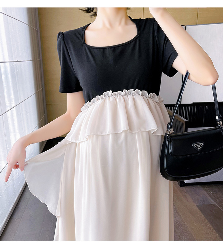 Korejiešu stila eleganta, grūtnieces šifona kleita, salda, volānveida kleita Grūtnieču pludmales kleita Modes princeses svētku apģērbi