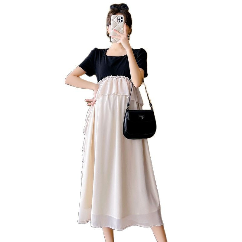 Korejiešu stila eleganta, grūtnieces šifona kleita, salda, volānveida kleita Grūtnieču pludmales kleita Modes princeses svētku apģērbi