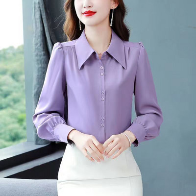 2023. g. rudens un ziema, jauns daudzpusīgs sieviešu apģērbs, kas savienots ar pogām POLO apkakle ar garām piedurknēm vienkrāsains ikdienas krekls