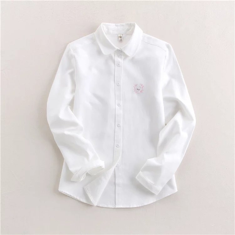 Bluze pentru femei de marcă Cămăși 2023 Nou Alb Albastru Broderie în stil casual Cămăși cu mânecă lungă Topuri pentru femei Bluza în stil artistic