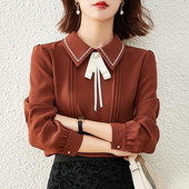 Sweet Button Spliced Izšuvumi Bow Šifona Blūze Sieviešu Apģērbs 2023 Pavasaris Jauns Ikdienas Puloveri Brīvs biroja Sieviešu krekls