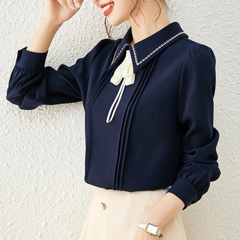 Шифонена блуза със сладко копче и шифонова блузка Дамско облекло Пролет 2023 Нови ежедневни пуловери Свободна офис дамска риза