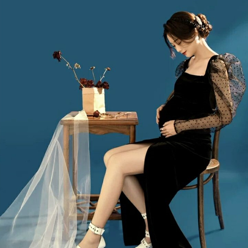 Rochii maxi de maternitate din dantelă pentru femei noi de toamnă, fotografii fanteziste, rochii de seară gravide, accesorii fotografice, îmbrăcăminte de maternitate