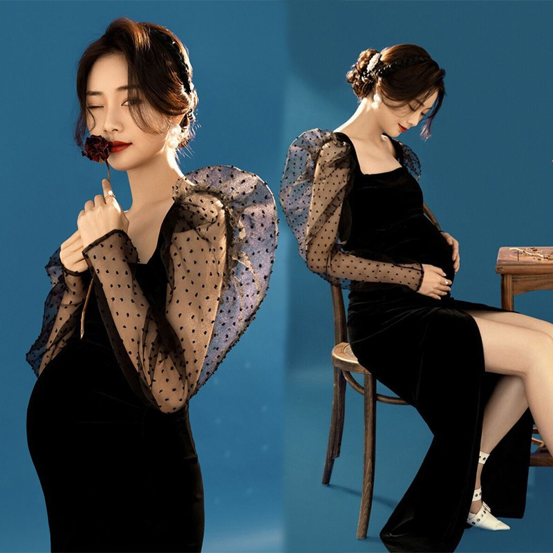 Rochii maxi de maternitate din dantelă pentru femei noi de toamnă, fotografii fanteziste, rochii de seară gravide, accesorii fotografice, îmbrăcăminte de maternitate