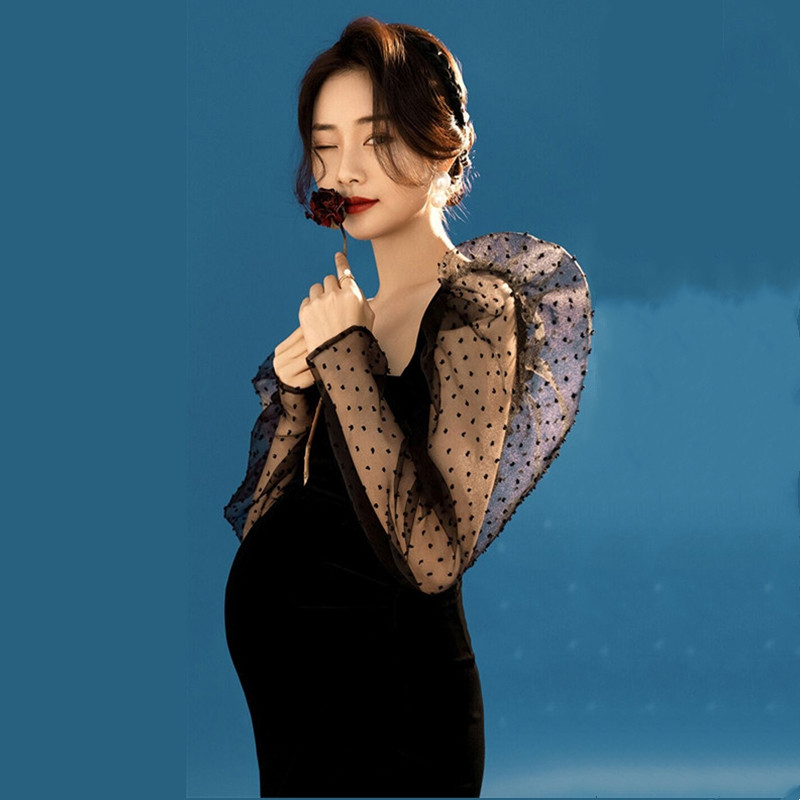 Rochii maxi de maternitate din dantelă pentru femei noi de toamnă, fotografii fanteziste, rochii de seară gravide, accesorii fotografice, îmbrăcăminte de maternitate