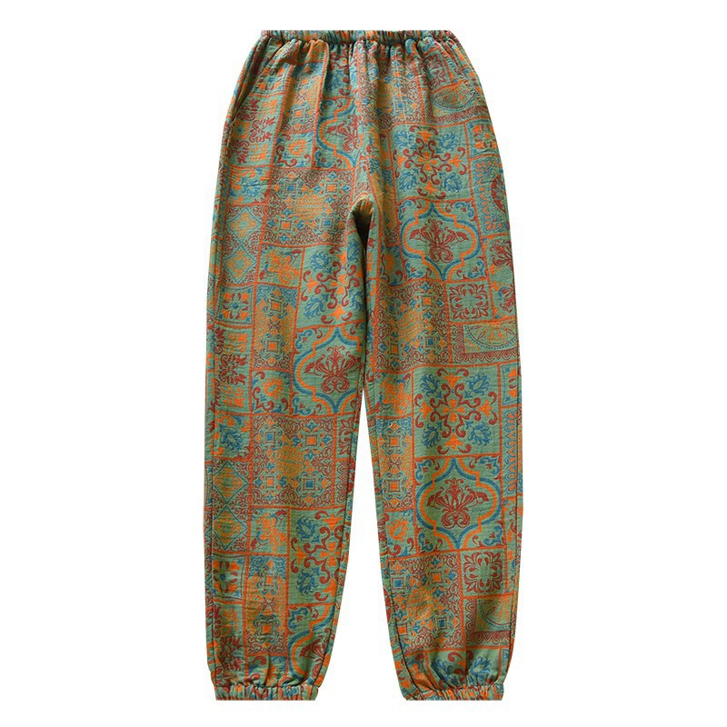 Proljetna pidžama od pamučne gaze obojene pređe Ženske kućne hlače s retro uzorkom Tanke labave odijele za spavanje Donji dio za spavanje s elastičnim pojasom