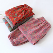 2024. gada pavasaris/vasara, jaunas sieviešu guļambikses, 100% kokvilna, žakarda, jaukas un svaigas ziedu bikses, brīvas, noslēdzamas mājas bikses sievietēm