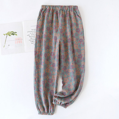 2024. gada pavasaris/vasara, jaunas sieviešu guļambikses, 100% kokvilna, žakarda, jaukas un svaigas ziedu bikses, brīvas, noslēdzamas mājas bikses sievietēm