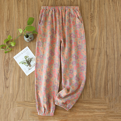 2024. gada pavasaris/vasara, jaunas sieviešu guļambikses, 100% kokvilna, žakarda, jaukas un svaigas ziedu bikses, brīvas, noslēdzamas mājas bikses sievietēm