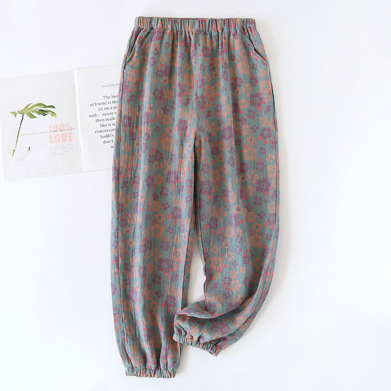 2024. gada pavasaris/vasara, jaunas sieviešu guļambikses, 100% kokvilna, žakarda, jaukas un svaigas ziedu bikses, brīvas, noslēdzamas mājas bikses sievietēm