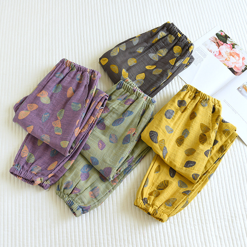 2024. gada jaunas sieviešu pavasara un rudens japāņu bikses ar 100% kokvilnas guļambikses. Sieviešu plānas tuvplāna bikses, brīvas mājas bikses