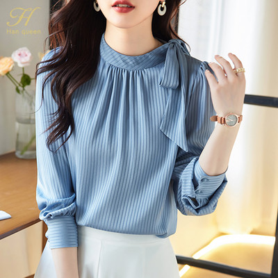 H Han Queen Jednostavne proljetne elegantne bluze Ženske široke ležerne vintage košulje Uredske majice dugih rukava Korejske recenzije Mnogo odjeće