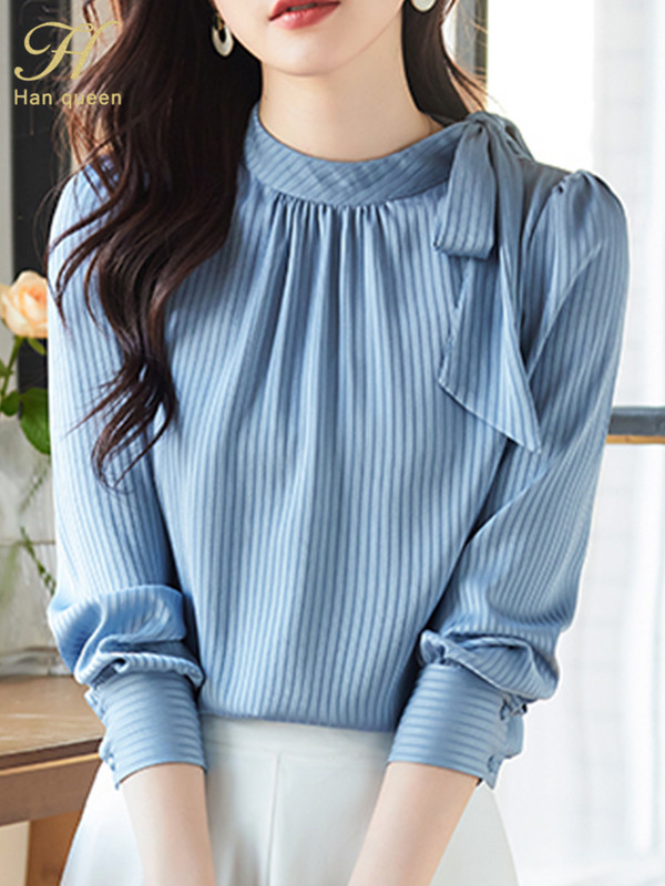 H Han Queen Jednostavne proljetne elegantne bluze Ženske široke ležerne vintage košulje Uredske majice dugih rukava Korejske recenzije Mnogo odjeće