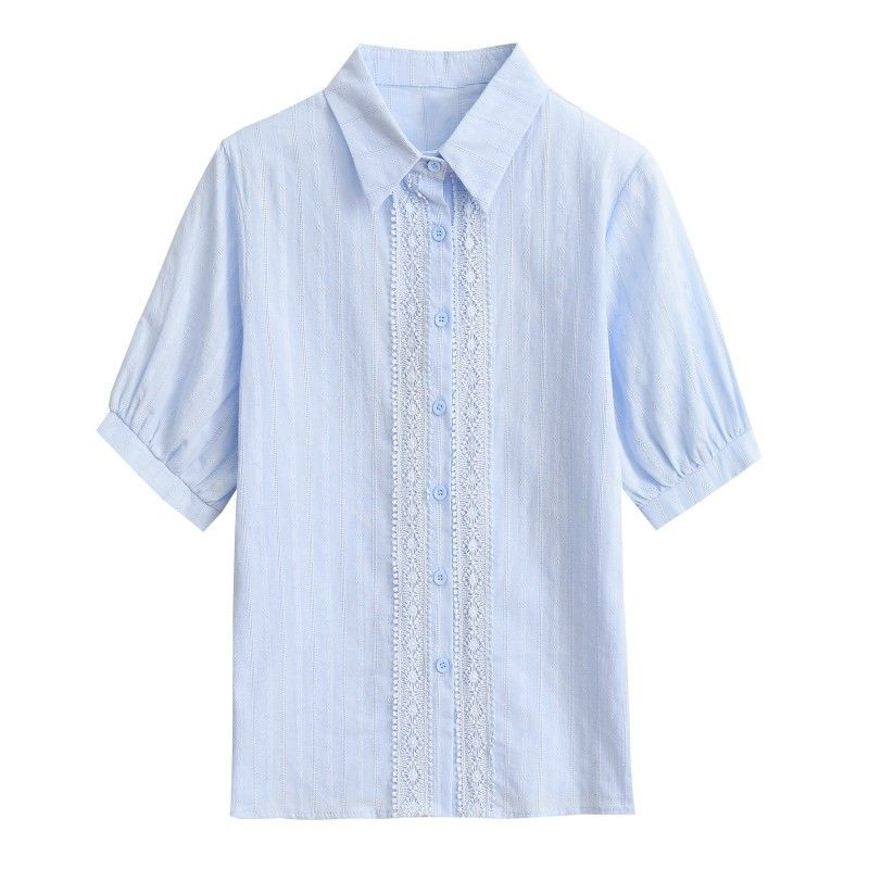 2024 Elegáns pamut ingek női alkalmi tömör gombos hajtókás blúzok Ingek tavaszi nyár rövid ujjú bő felsők Új Z864