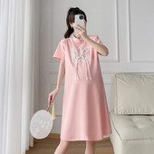 Kineski stil Trudnica Poboljšana Cheongsam samostojeća ovratnica Trudnička haljina kratkih rukava Slatka čipkana patchwork trudnička haljina