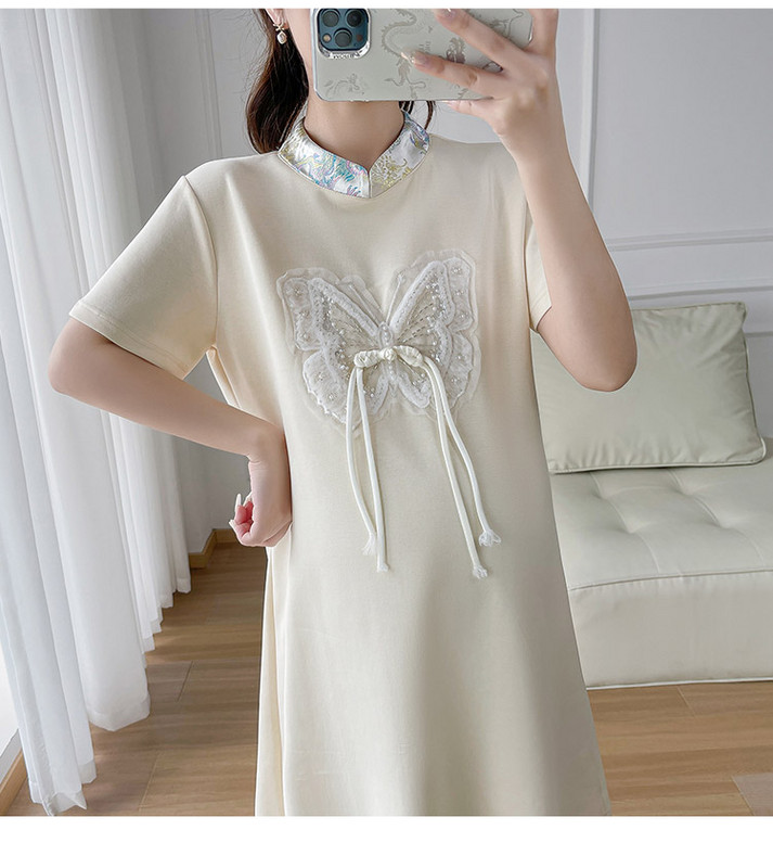 Kineski stil Trudnica Poboljšana Cheongsam samostojeća ovratnica Trudnička haljina kratkih rukava Slatka čipkana patchwork trudnička haljina