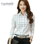 Bluze și cămăși în carouri albe pentru femei, cu mâneci lungi, cu guler răsturnat, topuri casual, cămăși la modă toamna iarnă 2022 pentru femei