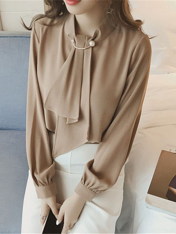 2023 Дамска блуза Есенни дамски дрехи Свободен пуловер с ръкав с фенер Топ с дълъг ръкав Шифонена тениска Blusas Ризи Модни топове