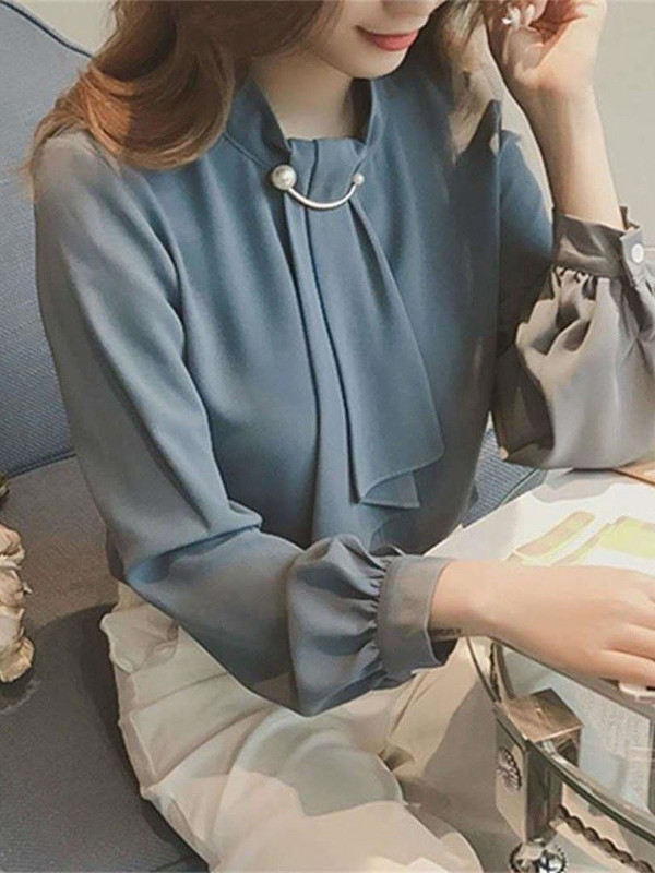 2023. gada sieviešu blūze rudens sieviešu apģērbs, džemperis ar vaļīgām piedurknēm, ar garām piedurknēm šifona T-krekls Blusas krekli, modes topi