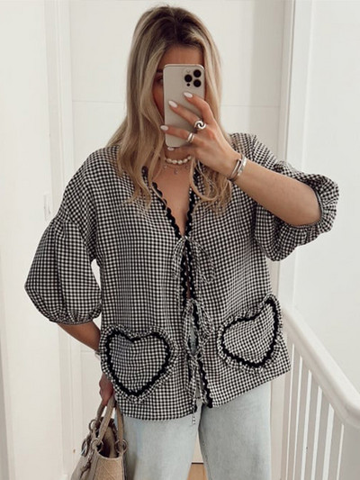 Sieviešu blūzes ar izšūtām lelles apkaklītēm, brīvas vienrindas, laternas piedurknes sieviešu blūzes 2024. gada pavasara vasaras topi