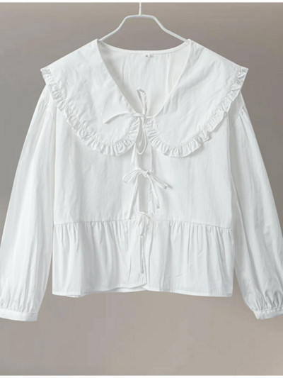 Sieviešu blūzes ar izšūtām lelles apkaklītēm, brīvas vienrindas, laternas piedurknes sieviešu blūzes 2024. gada pavasara vasaras topi