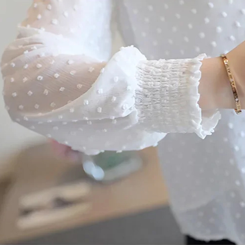 Modes pavasara balta šifona blūze Biroja darba topi un blūzes Sieviešu biroja krekli ar garām piedurknēm