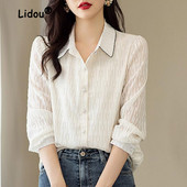 Modna uredska biserna bluza s jednim kopčanjem Ženska klasična polo kragna dugih rukava Ženska košulja od šifona za sve vrste 2023.