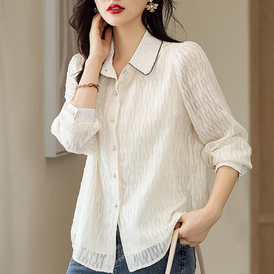 Modna uredska biserna bluza s jednim kopčanjem Ženska klasična polo kragna dugih rukava Ženska košulja od šifona za sve vrste 2023.