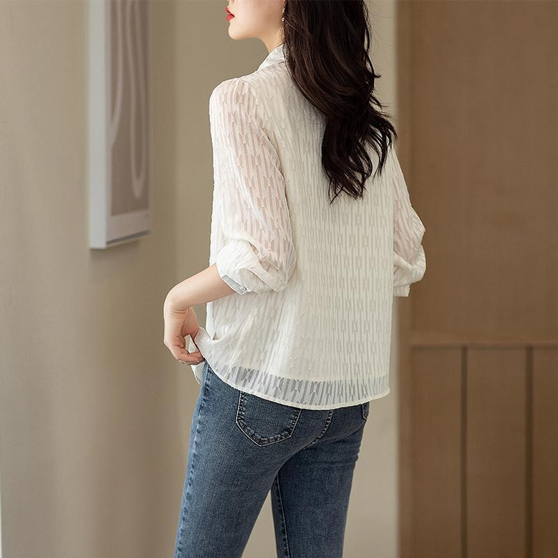 Modna uredska biserna bluza s jednim kopčanjem Ženska klasična polo kragna dugih rukava Ženska košulja od šifona za sve vrste 2023.