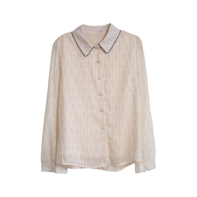 Modna uredska biserna bluza s jednim kopčanjem Ženska klasična polo kragna dugih rukava Ženska košulja od šifona za sve vrste 2023.