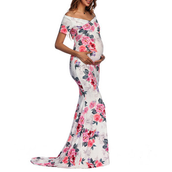 2023 Бременни жени Дълги макси рокли на цветя Рокля за бременни Фотография Фотосесия Дрехи Бременност Летен плажен сарафан