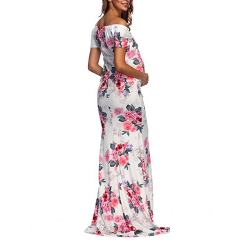 2023 Бременни жени Дълги макси рокли на цветя Рокля за бременни Фотография Фотосесия Дрехи Бременност Летен плажен сарафан