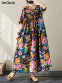 Ljetne pamučne vintage haljine kratkih rukava za 2024. za žene Ležerna široka duga haljina Femme Robe Vestidos Elegantna modna odjeća