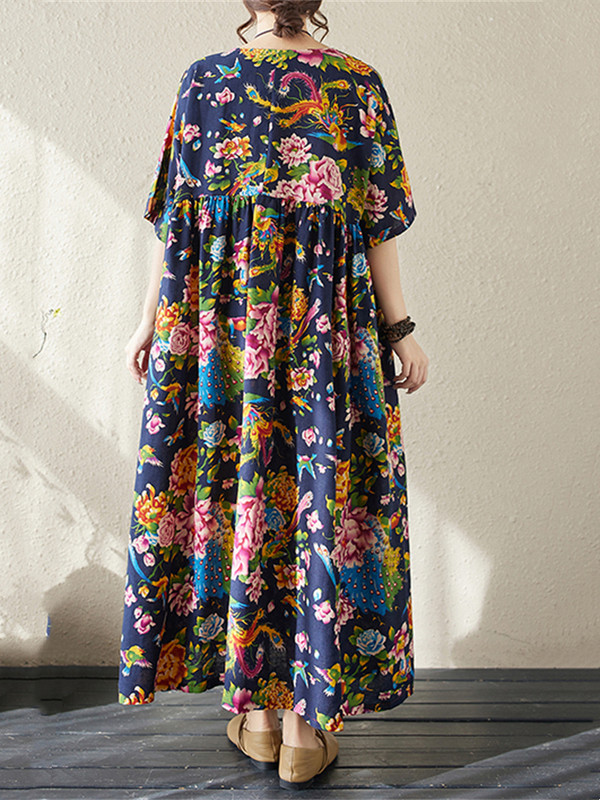 Ljetne pamučne vintage haljine kratkih rukava za 2024. za žene Ležerna široka duga haljina Femme Robe Vestidos Elegantna modna odjeća