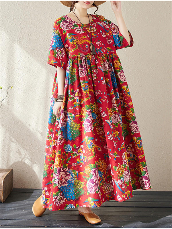 Ljetne pamučne vintage haljine kratkih rukava za 2024. za žene Ležerna široka duga haljina Femme Robe Vestidos Elegantna modna odjeća