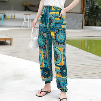 Summer Palazzo Tropical Floral Casual Παντελόνι Loose Sleep Bottoms Ελαστική μέση Φαρδύ παντελόνι στο πόδι που αναπνέει μαλακό