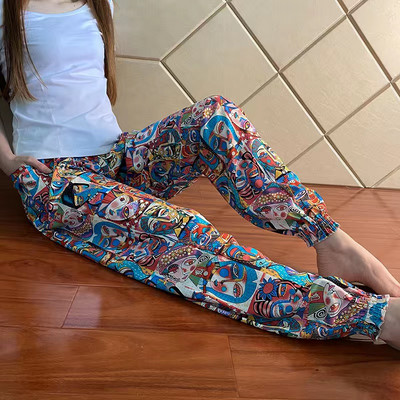 Vasaras Palazzo Tropical ziedu ikdienišķas bikses brīvas guļvietas, elastīgas vidukļa platas bikses elpojošas, mīkstas