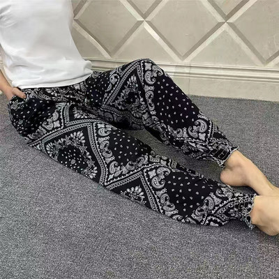 Vasaras Palazzo Tropical ziedu ikdienišķas bikses brīvas guļvietas, elastīgas vidukļa platas bikses elpojošas, mīkstas