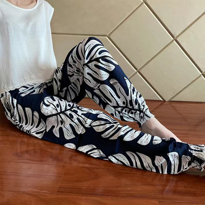 Vasaras Palazzo Tropical ziedu ikdienišķas bikses brīvas guļvietas, elastīgas vidukļa platas bikses elpojošas, mīkstas