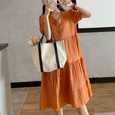 2023. gada modes grūtnieču vasaras ar V veida kakla izgriezumu, brīvas liela izmēra kleitas vienkrāsainas grūtnieces kleitas ar augstu vidukli, brīvas drēbes