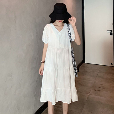 2023. gada modes grūtnieču vasaras ar V veida kakla izgriezumu, brīvas liela izmēra kleitas vienkrāsainas grūtnieces kleitas ar augstu vidukli, brīvas drēbes