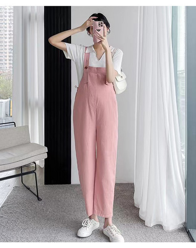 Vasaras kombinezoni grūtniecēm Lielizmēra savilkšanas aukliņas viduklis vienkrāsains grūtnieces rombiņi Modes kombinezoni grūtniecībai brīvas bikses